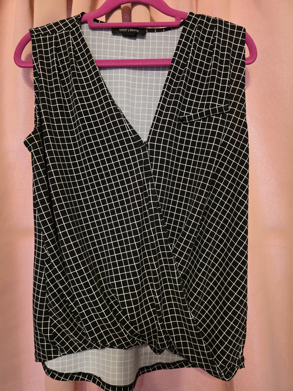 White House Black Market Black and White Grid Top